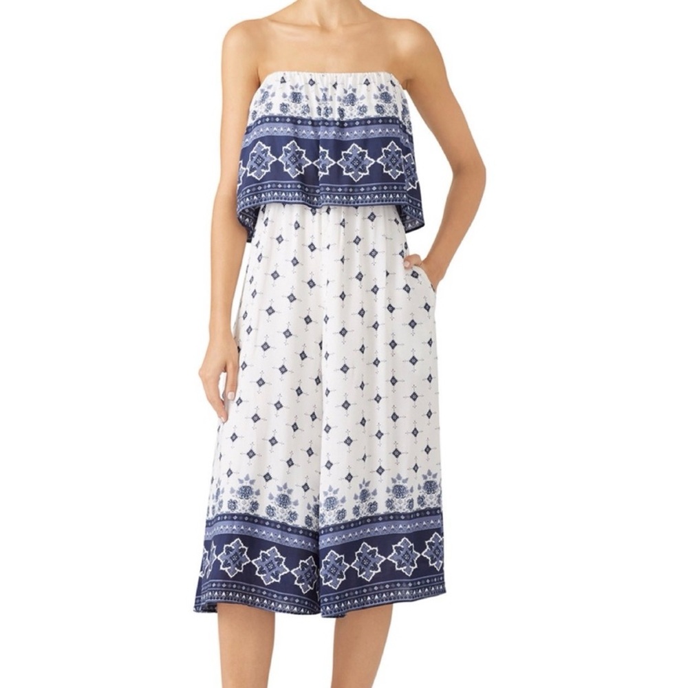 NWT Somedays Lovin Morning Tides Blue & White Wide Leg Flowy Jumpsuit — SMALL
